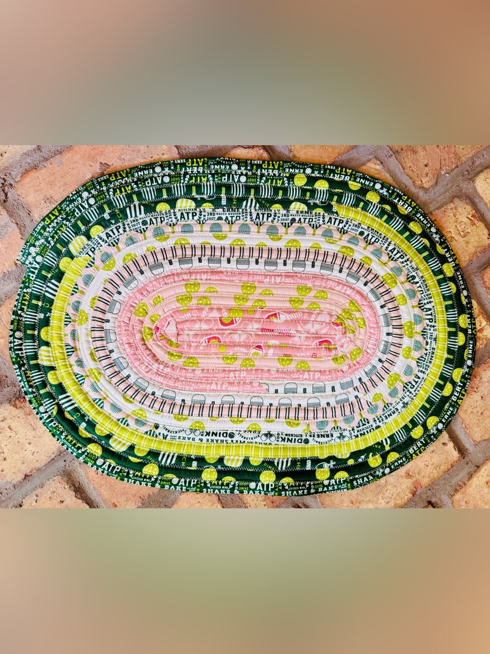 Handmade Jelly Roll Rug Pet Mat: Pickleball Print, Travel-Friendly (24x17)